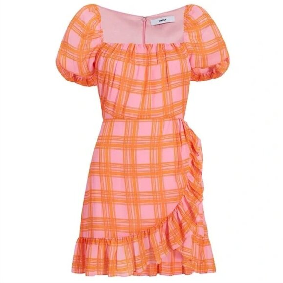 NEW Likely Pink Orange Ruffle Puff Sleeve Mini Dress - Picture 2 of 7